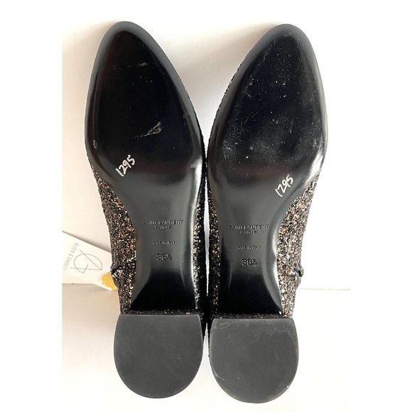 Saint Laurent Black Glitter Block Heel Ankle Booties, Sz 6.5 (US) 36.5 (EU) New - Picture 9 of 12